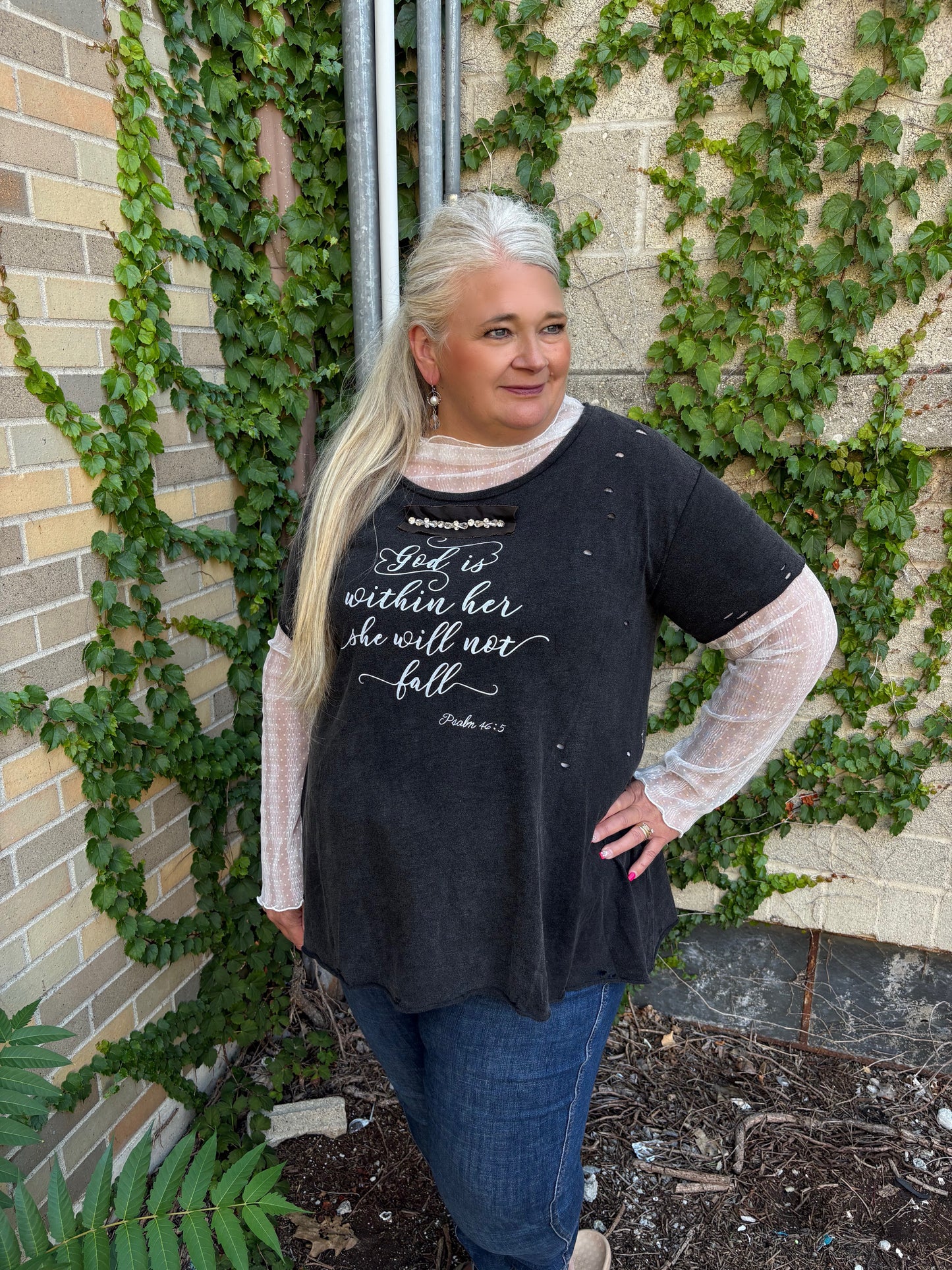 Lady Luxe Dotted Mesh Sheer Top