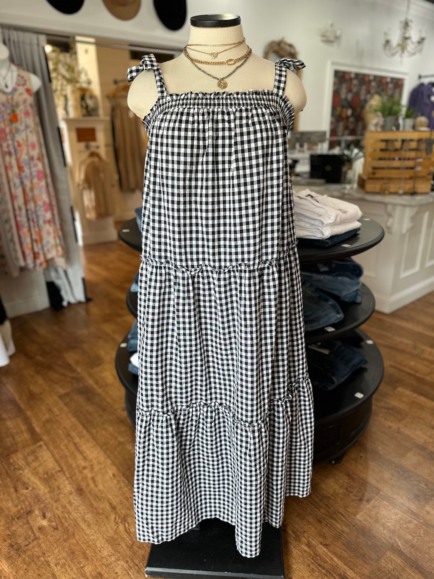 Front Porch Swinging Gingham Maxi Dress