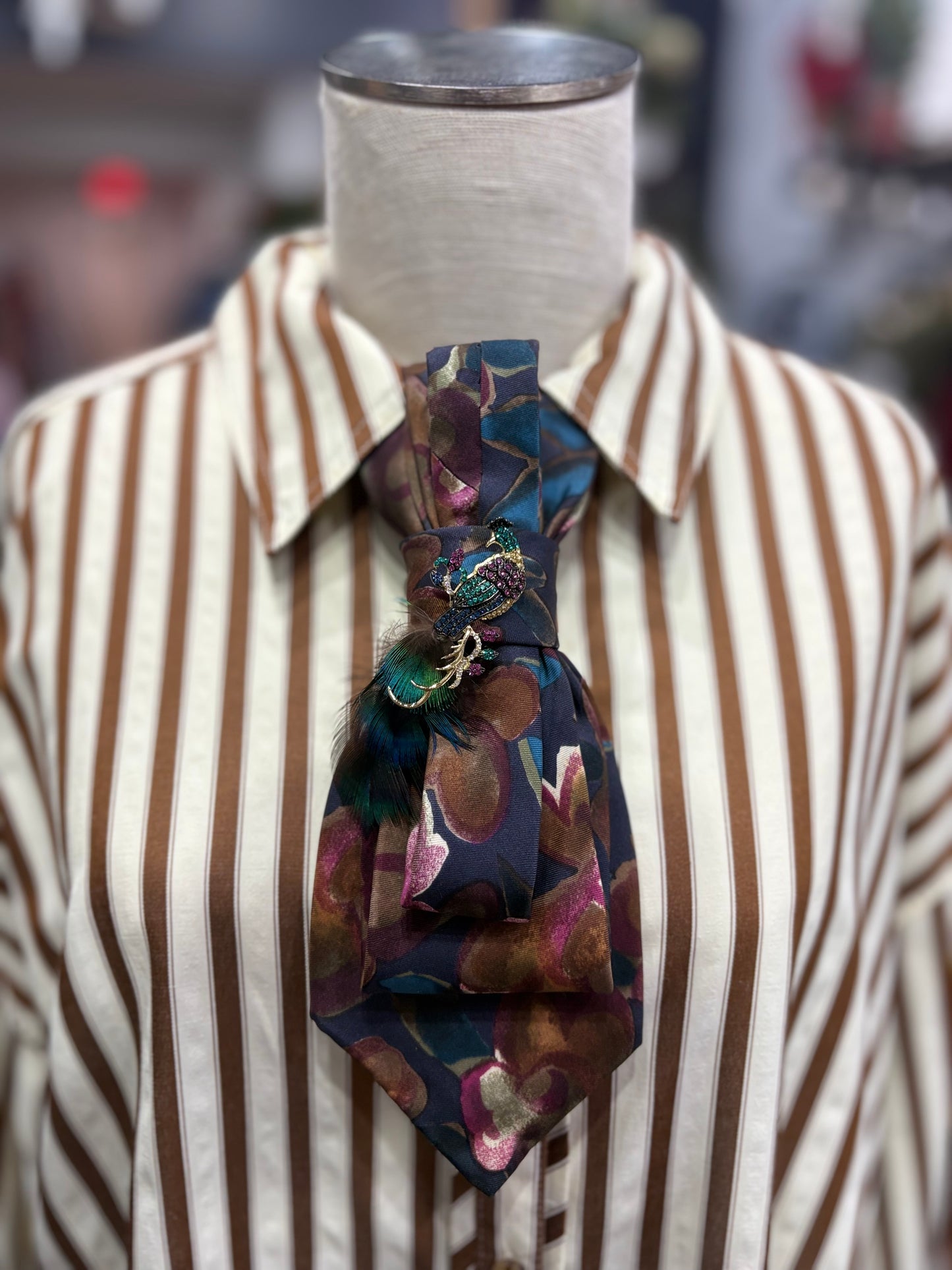 Simply Elegant Necktie Necklace Accessory / Peacock Brooch