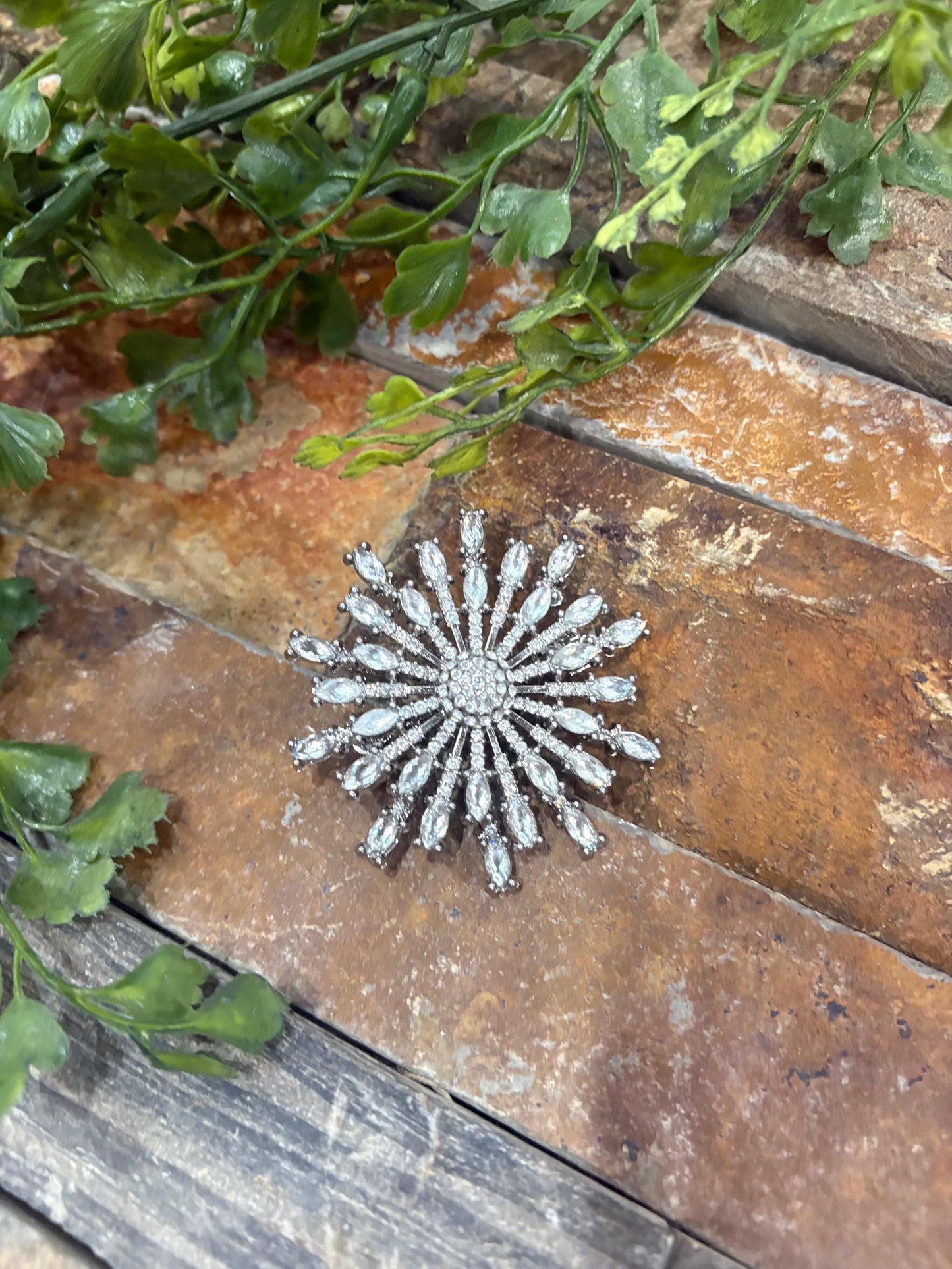 Rhinestone White Fireworks Brooch
