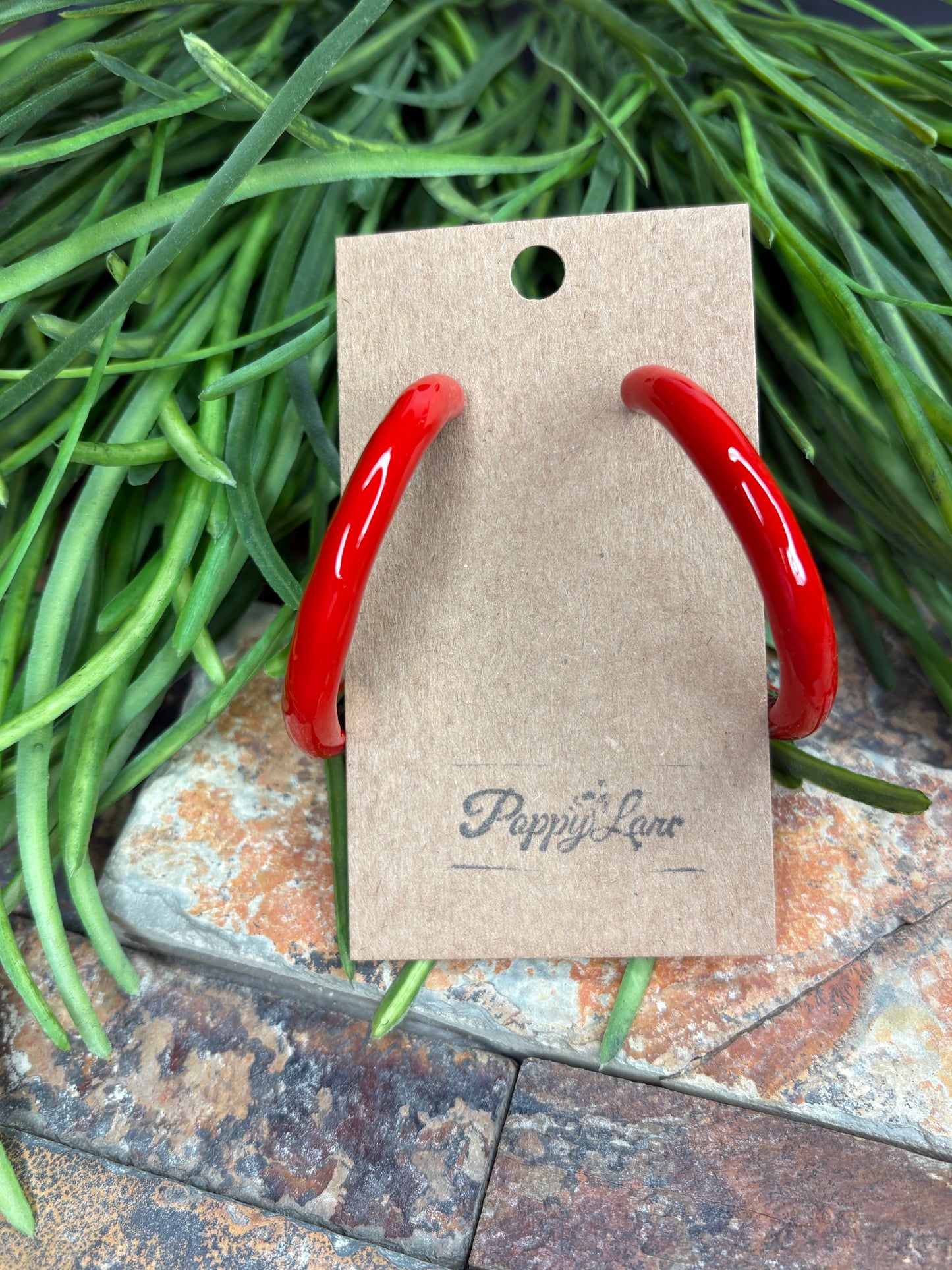 Party On Enamel Hoop Earrings - Red