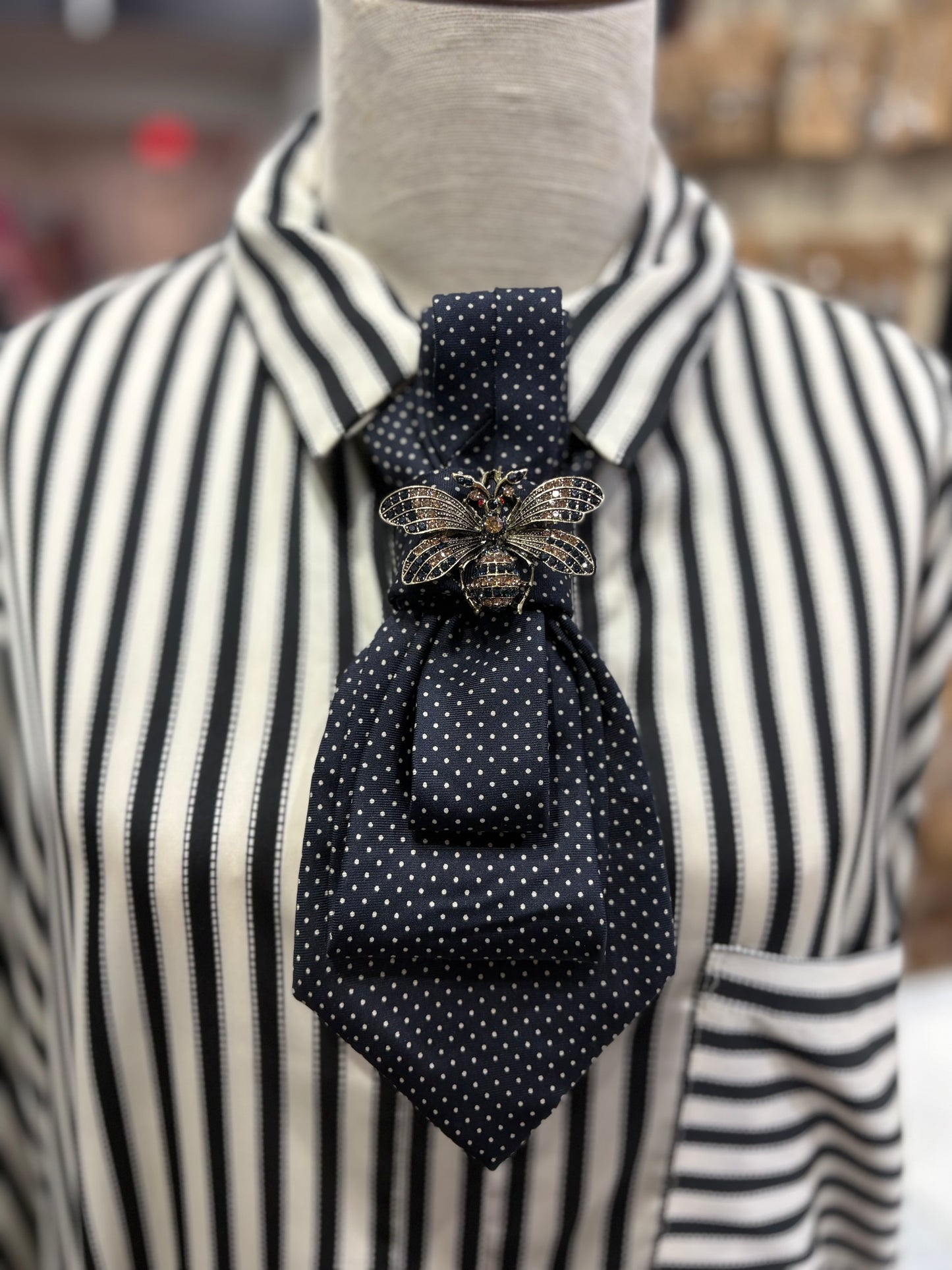 Simply Elegant Necktie Necklace Accessory / Polka Dot with Dark Bee