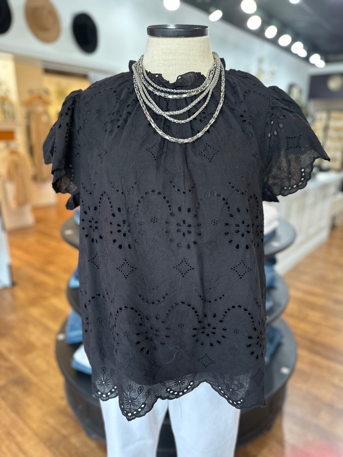 Charmingly Cute Eyelet Top ~ Black
