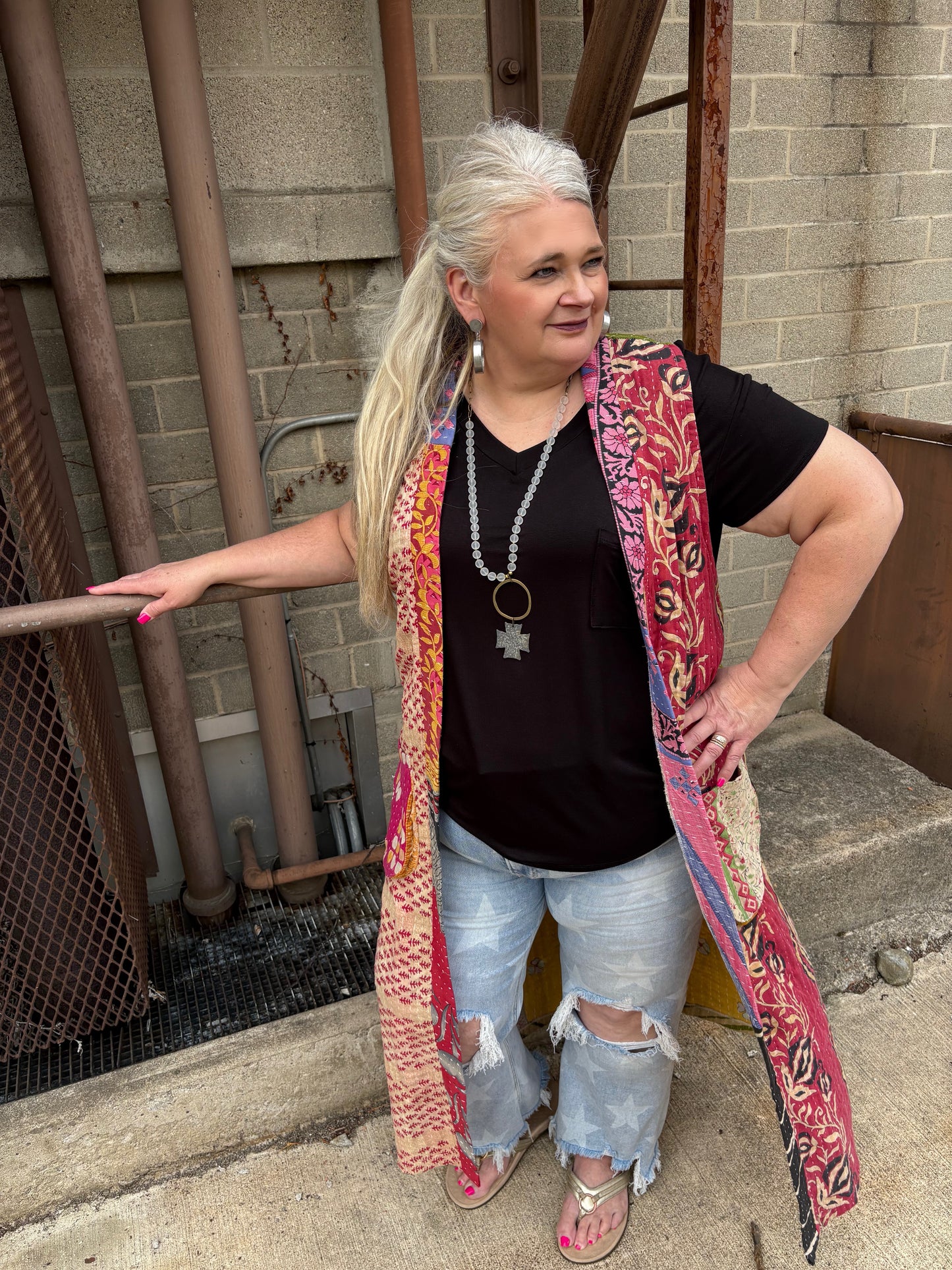 Charmed Feeling Kantha Open Front Vest