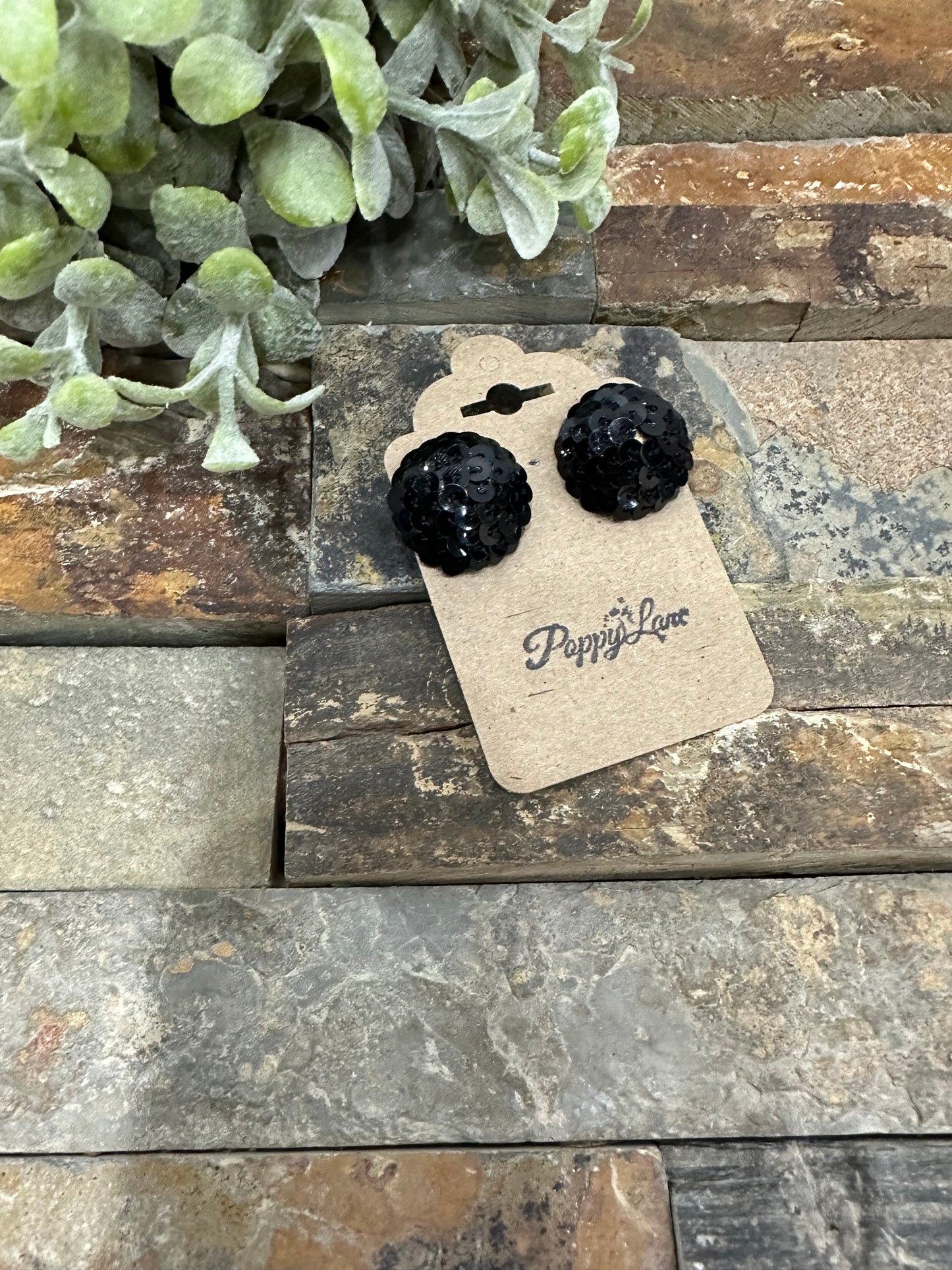 Sparkle In Your Eyes Sequins Stud Earrings ~ Black