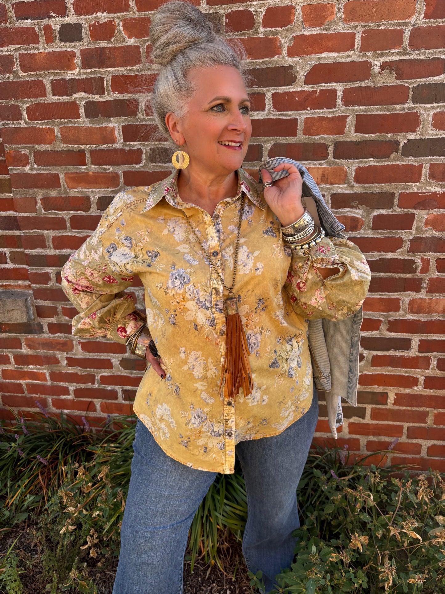 Time Tells Floral Button Up Top