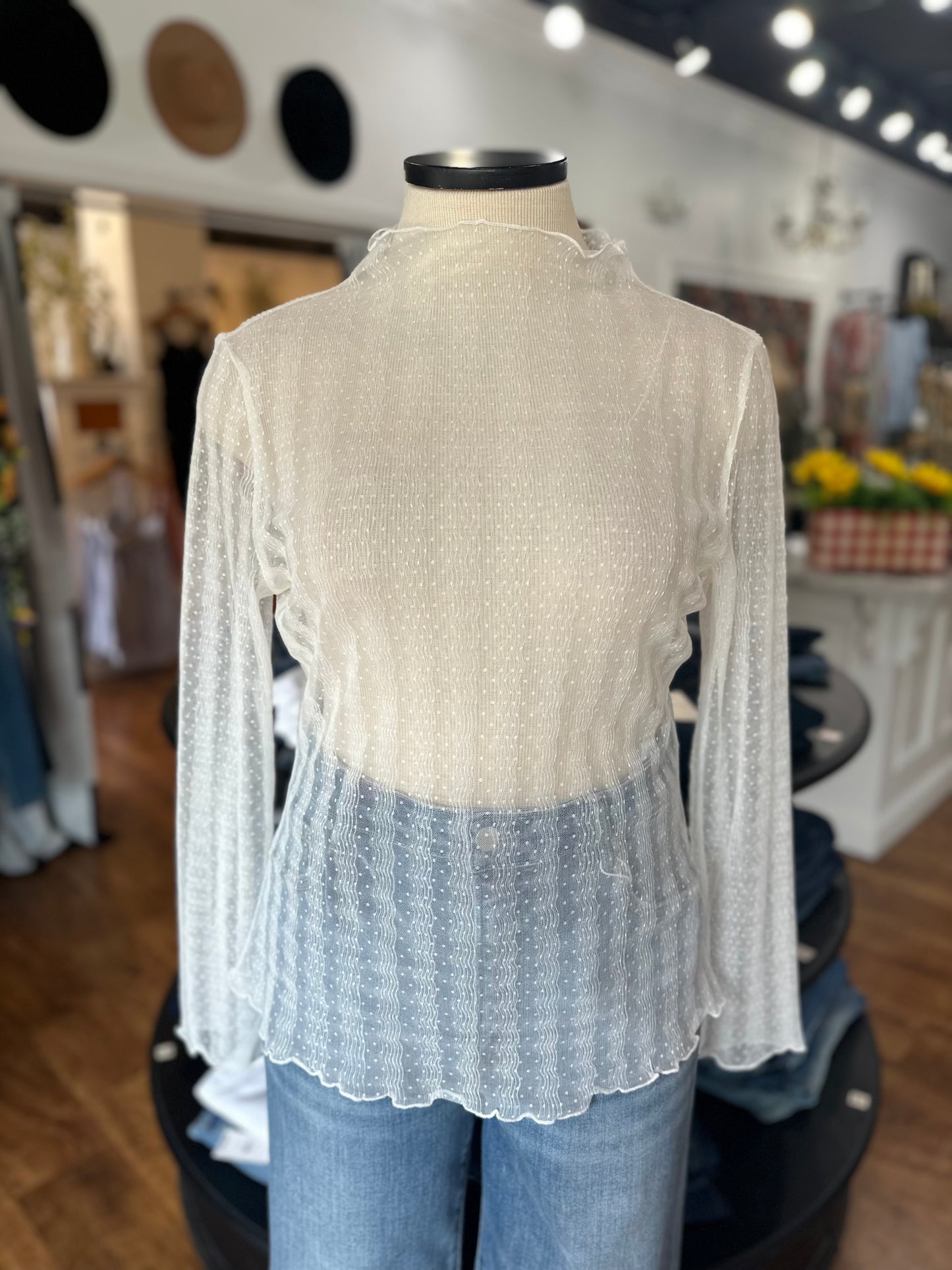 Lady Luxe Dotted Mesh Sheer Top