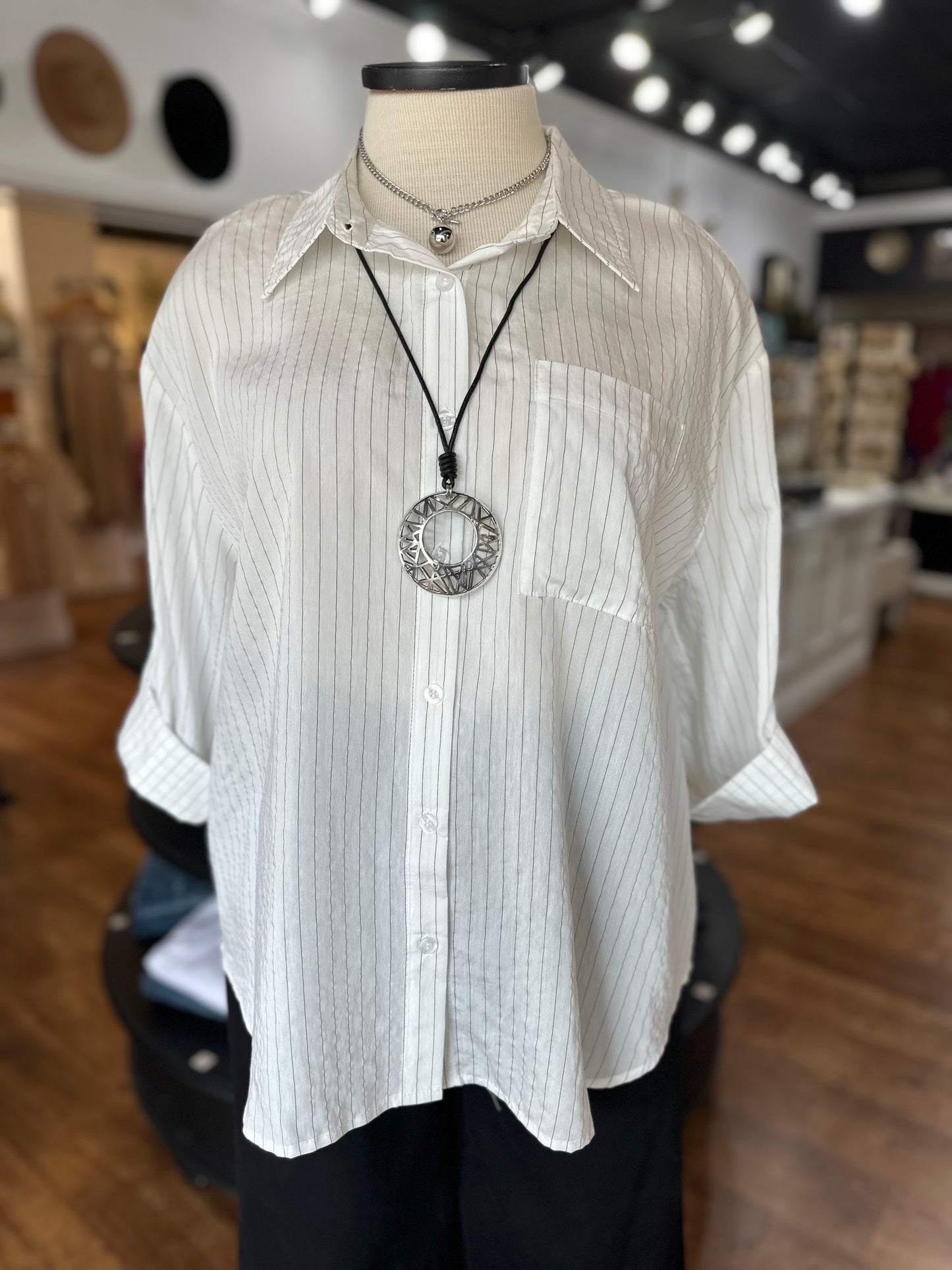 Social Club Striped Button Down Top
