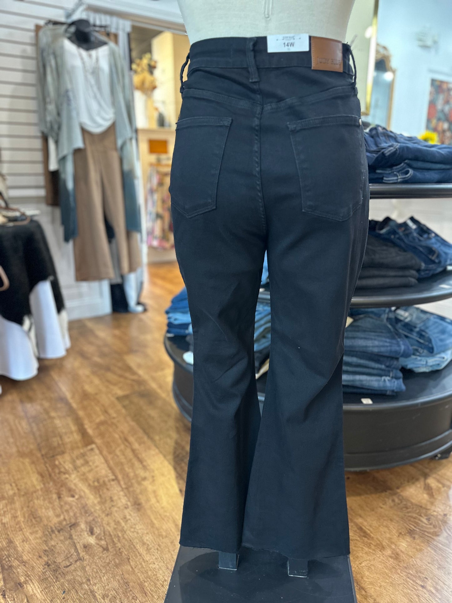 Judy Blue High Waist Tummy Control Cut Hem Flare in Black ~ EMBER