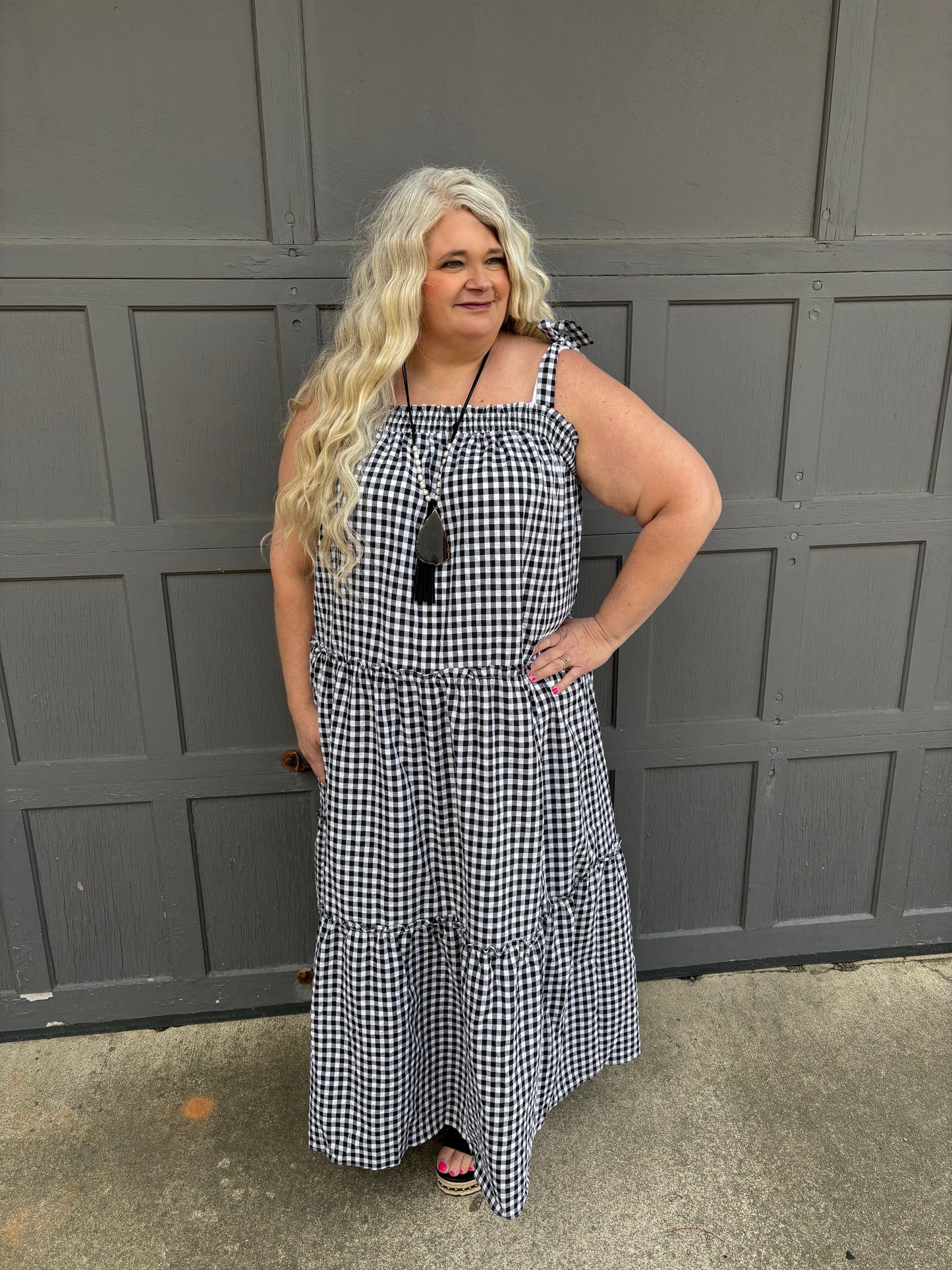 Front Porch Swinging Gingham Maxi Dress