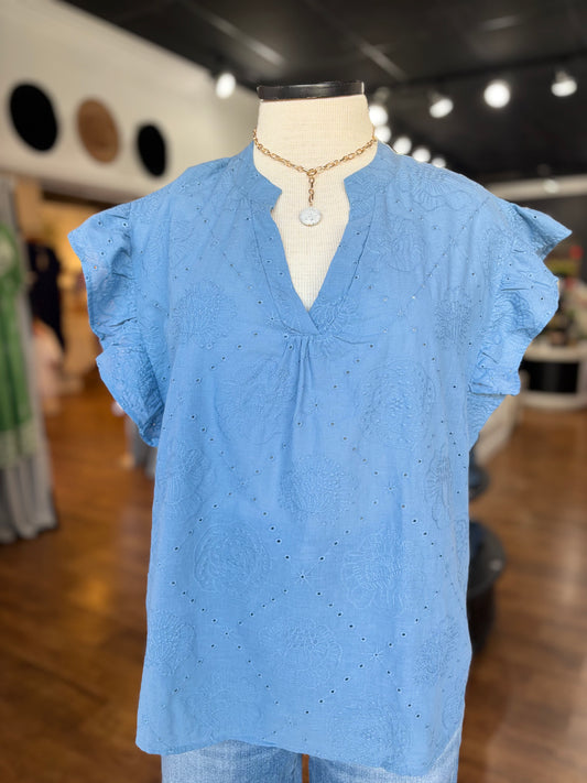 By Chance Eyelet Top ~ Denim