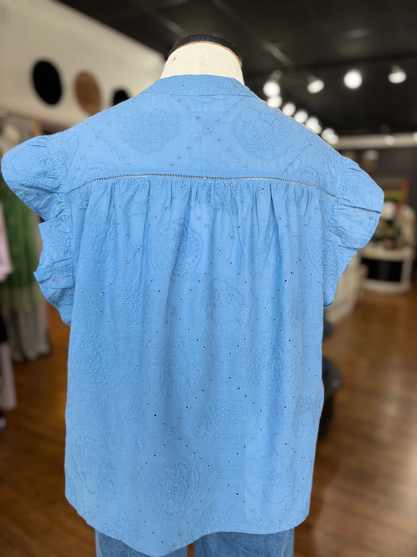 By Chance Eyelet Top ~ Denim