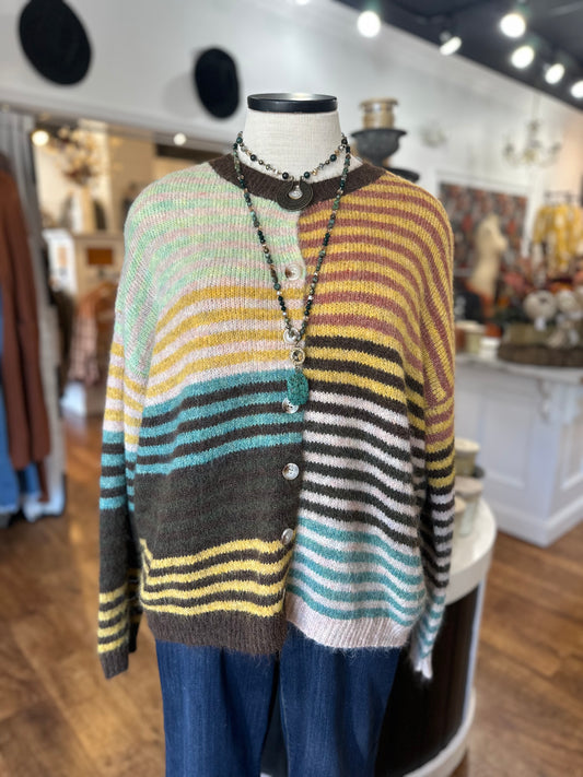 Simple Joys Mixed Stripe Cardigan Sweater