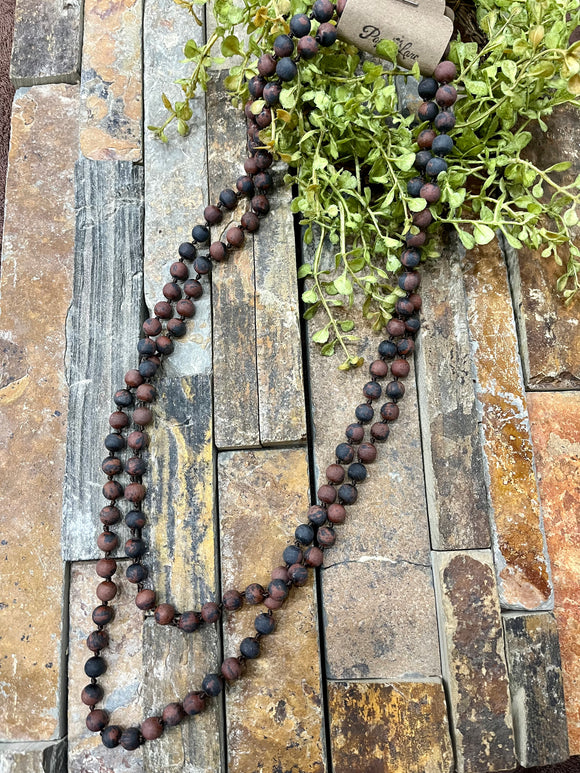 8MM Natural Stone Long Beaded Necklace ~ Mahogany