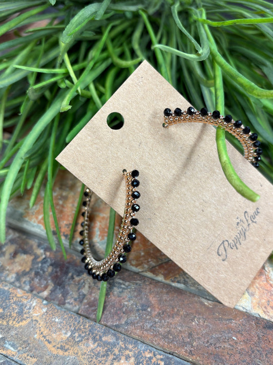 Humming Sweetly Beaded Hoop Earrings - Black