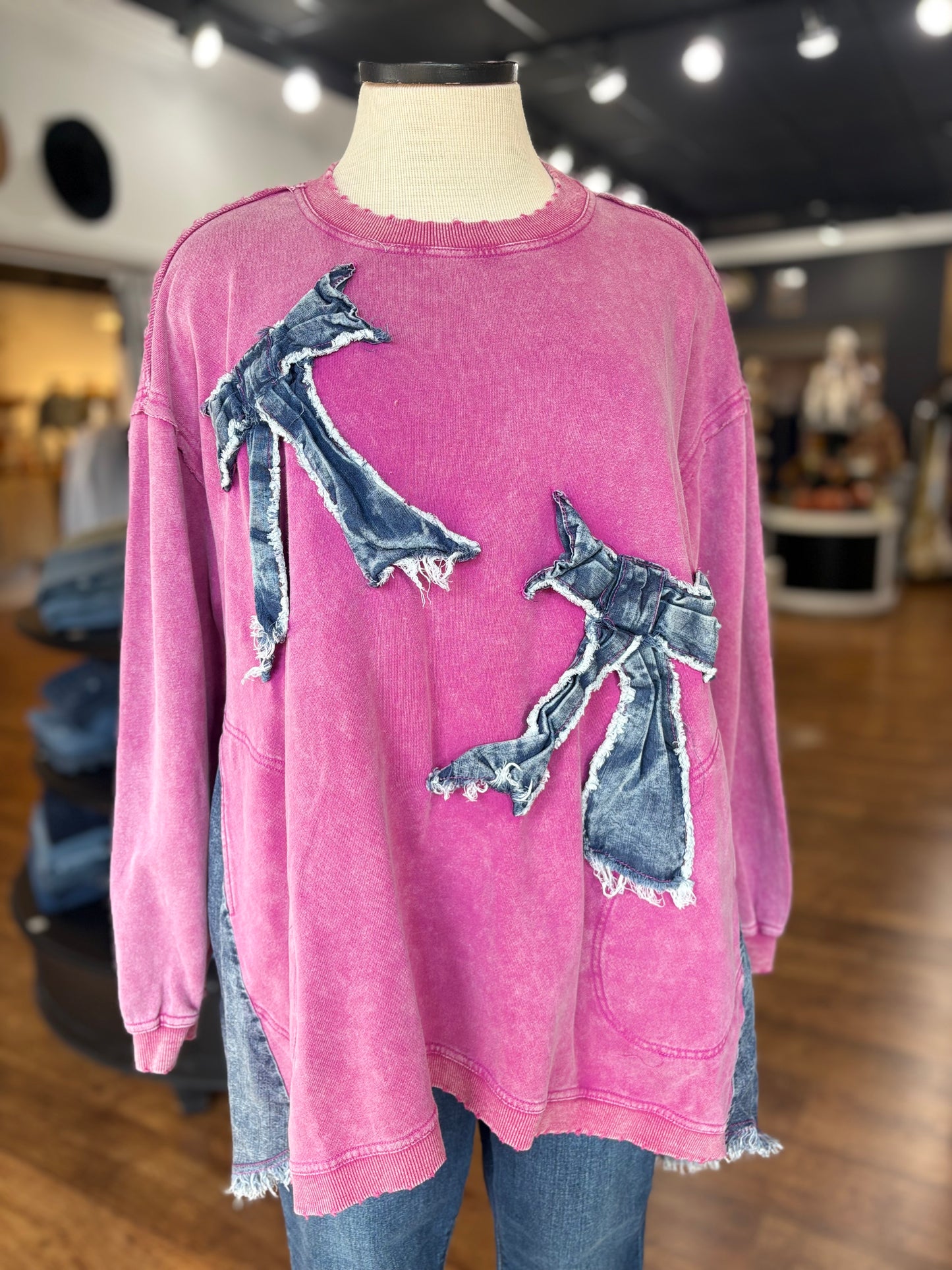 Keep It Going Washed Bow Patch Pullover
