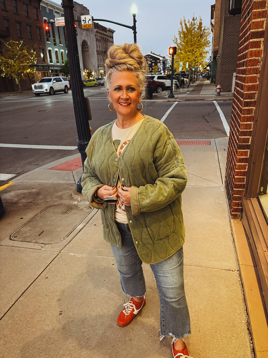 Stop Time Quilted Jacket ~ Washed Green