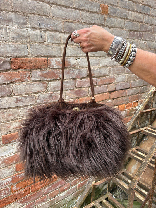 Atenti Cafe Llama Molly Faux Fur Mary Poppins Handbag