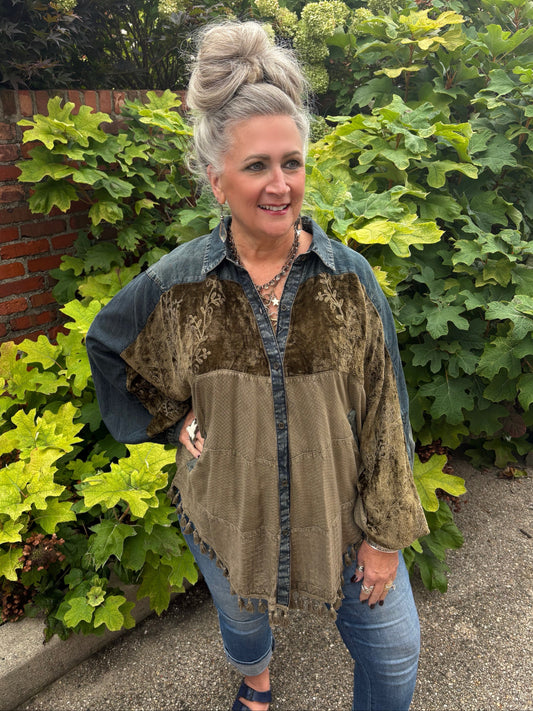 Take Me Home Velvet & Denim Top