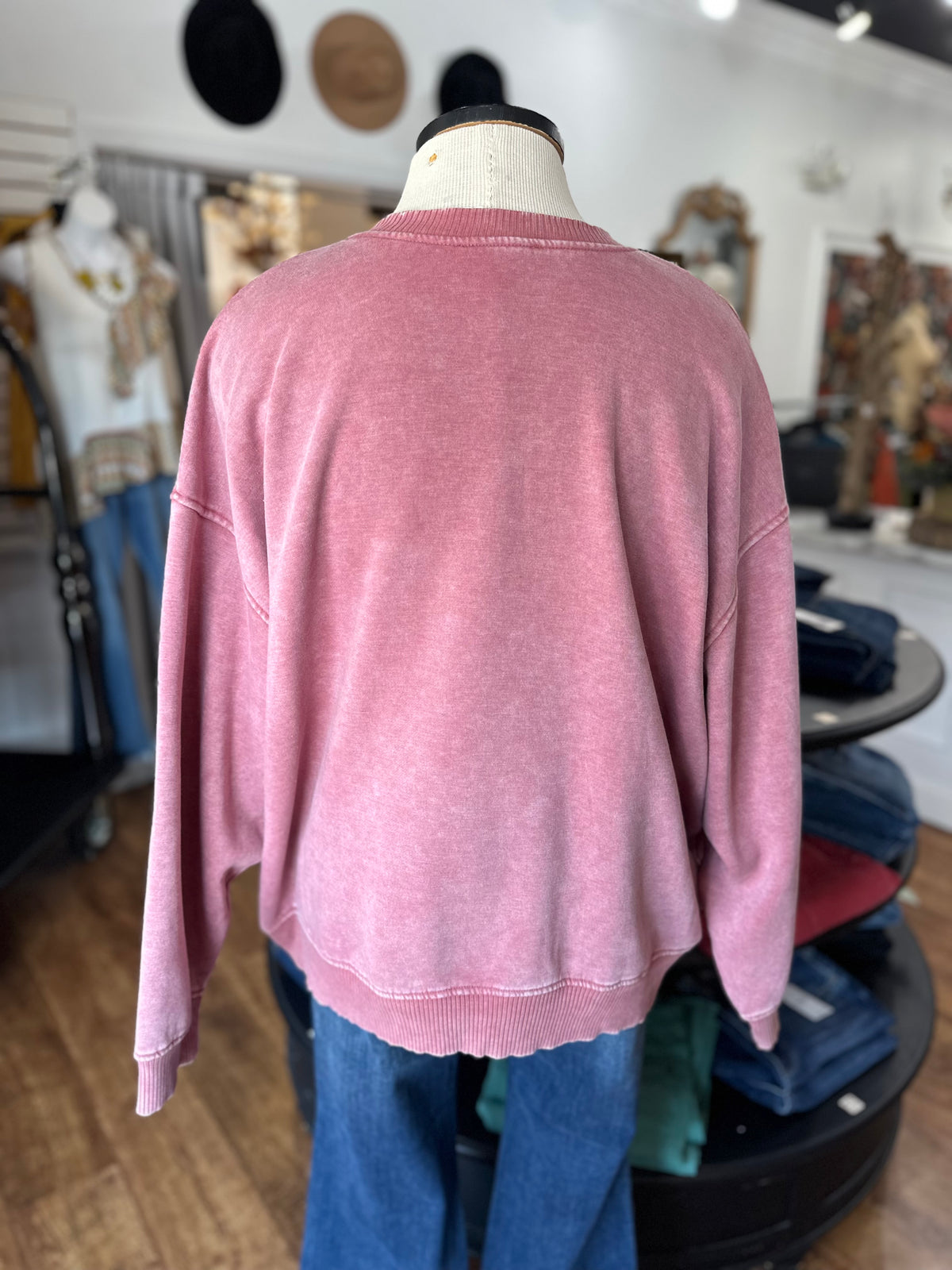 Casual Staple Mineral Wash Pullover ~ Winter Rose