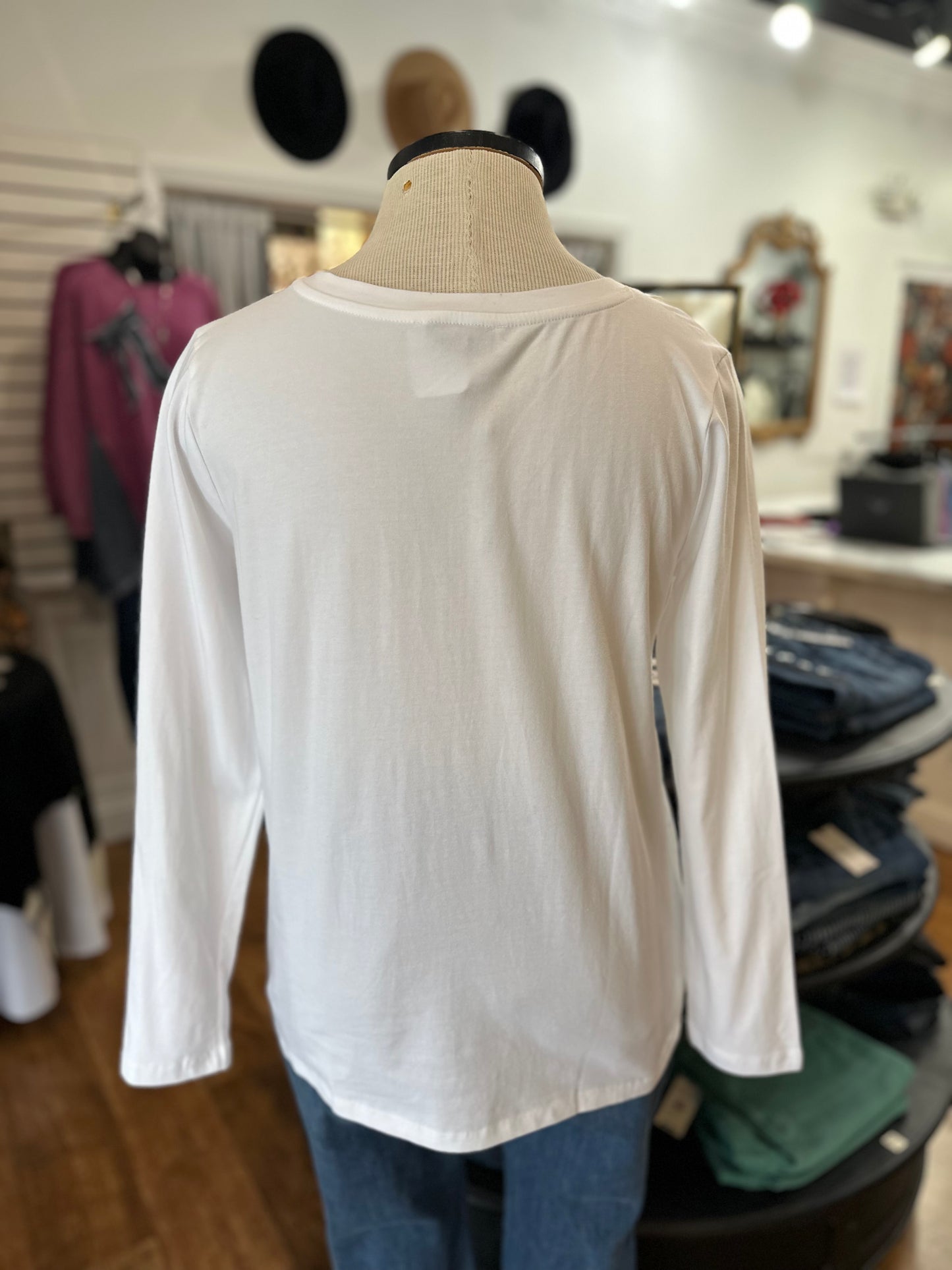 Pure Comfort V-Neck Long Sleeved Tee ~ White