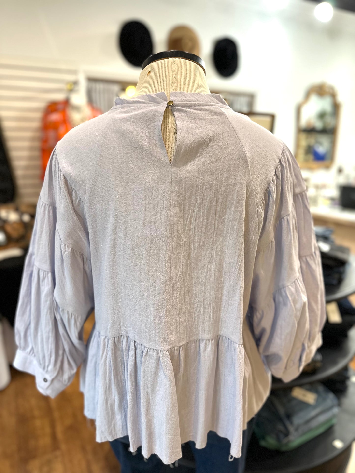 All The Feelings Babydoll Top ~ Slate Blue