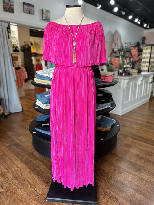Oh So Chic Pleated Maxi Dress ~ Fuchsia