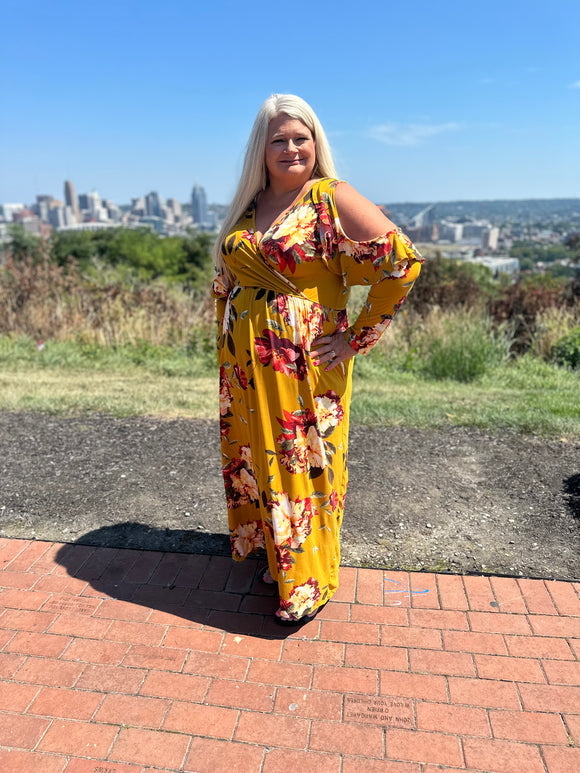 Living Your Best Life Floral Maxi Dress ~ Mustard