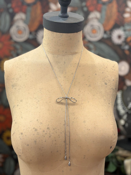 Tied Together Bow Necklace ~ Silver
