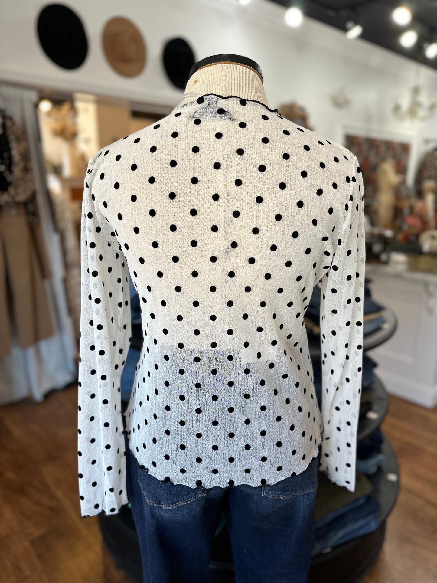 On The Dot Polka Dot Mesh Top