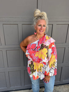 Go With You Floral One Shoulder Top