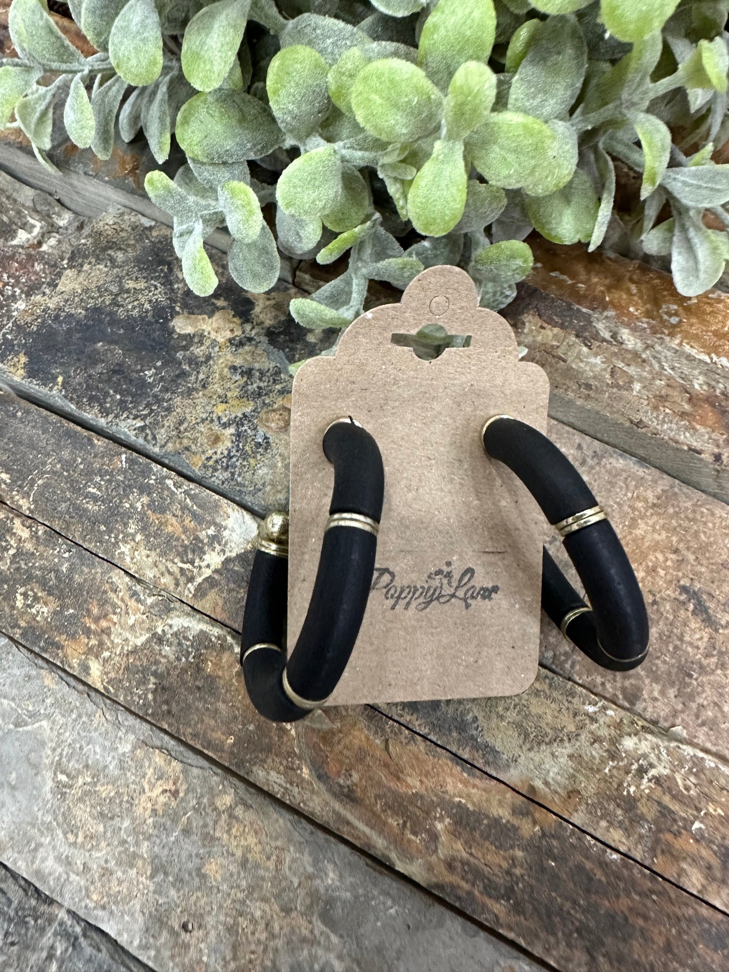 Take A Walk Wooden Hoop Earrings ~ Black