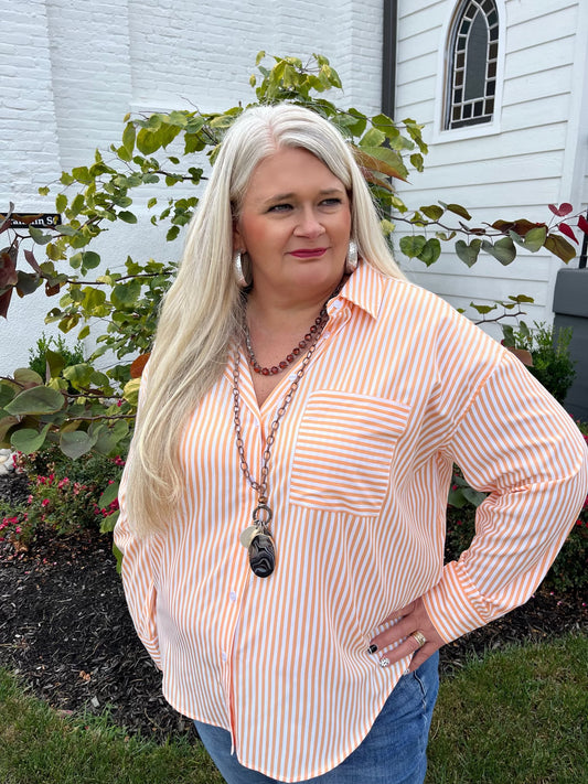 True Intentions Striped Button Down Shirt ~ Citrus