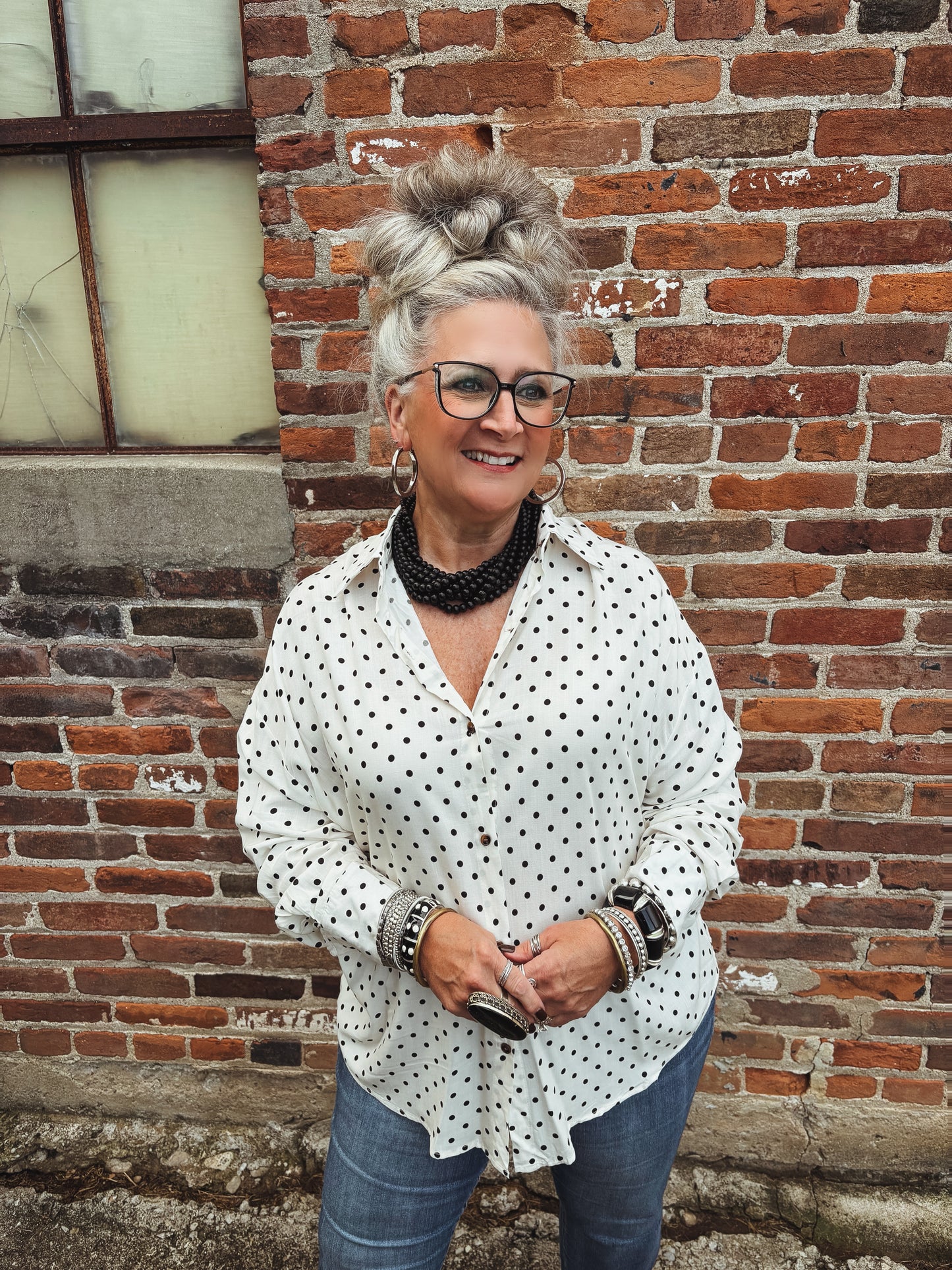 On Point Button Up Shirt  ~ Polka Dot