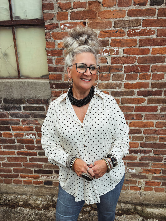 On Point Button Up Shirt  ~ Polka Dot