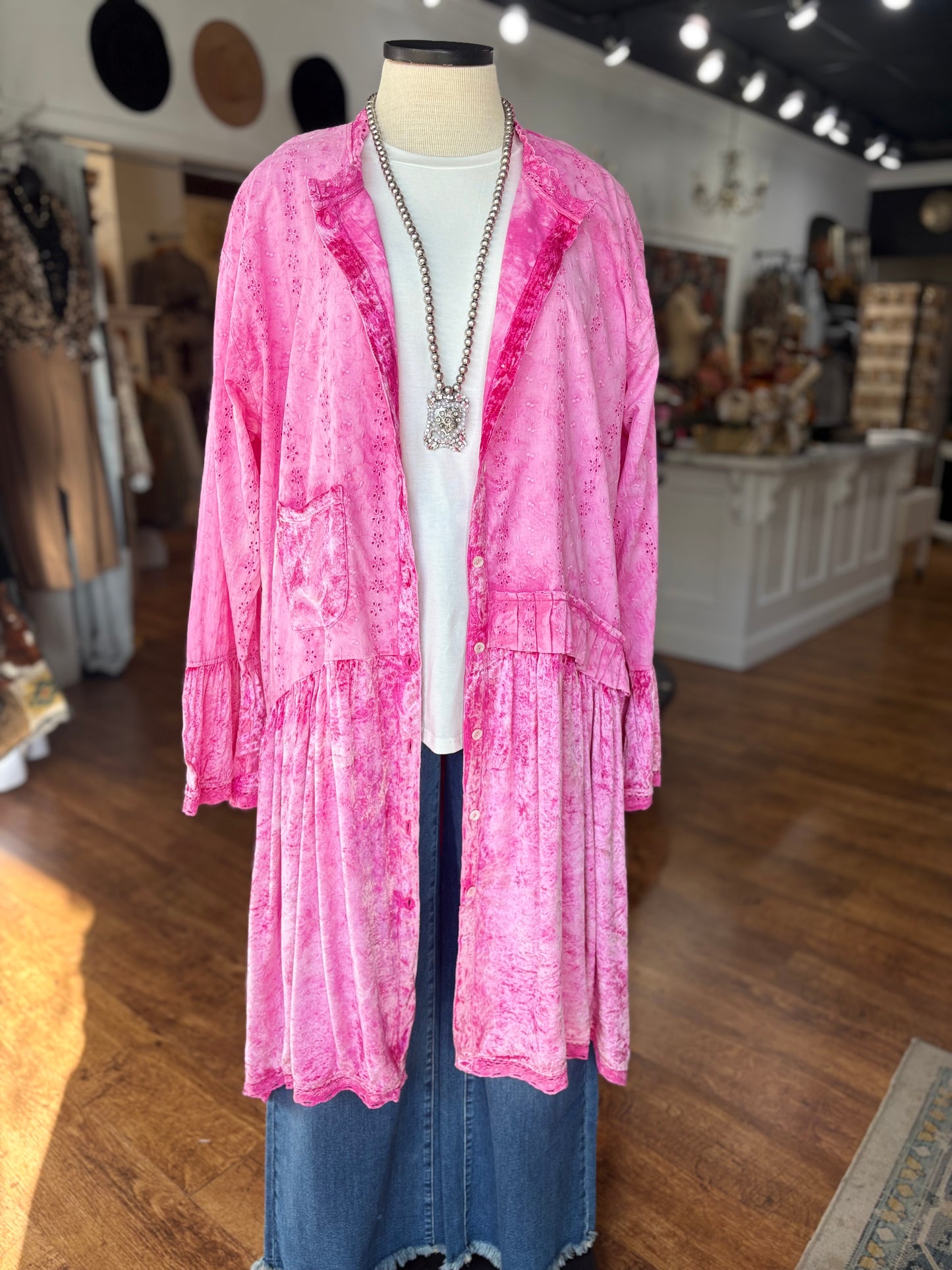 Magenta Velvet Eyelet Dress/Duster