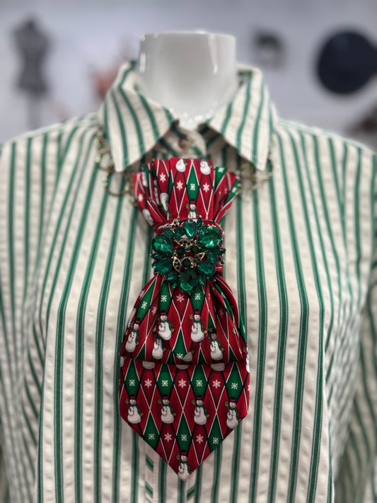 Simply Elegant Necktie Necklace Accessory / Snowman / Crystal Brooch