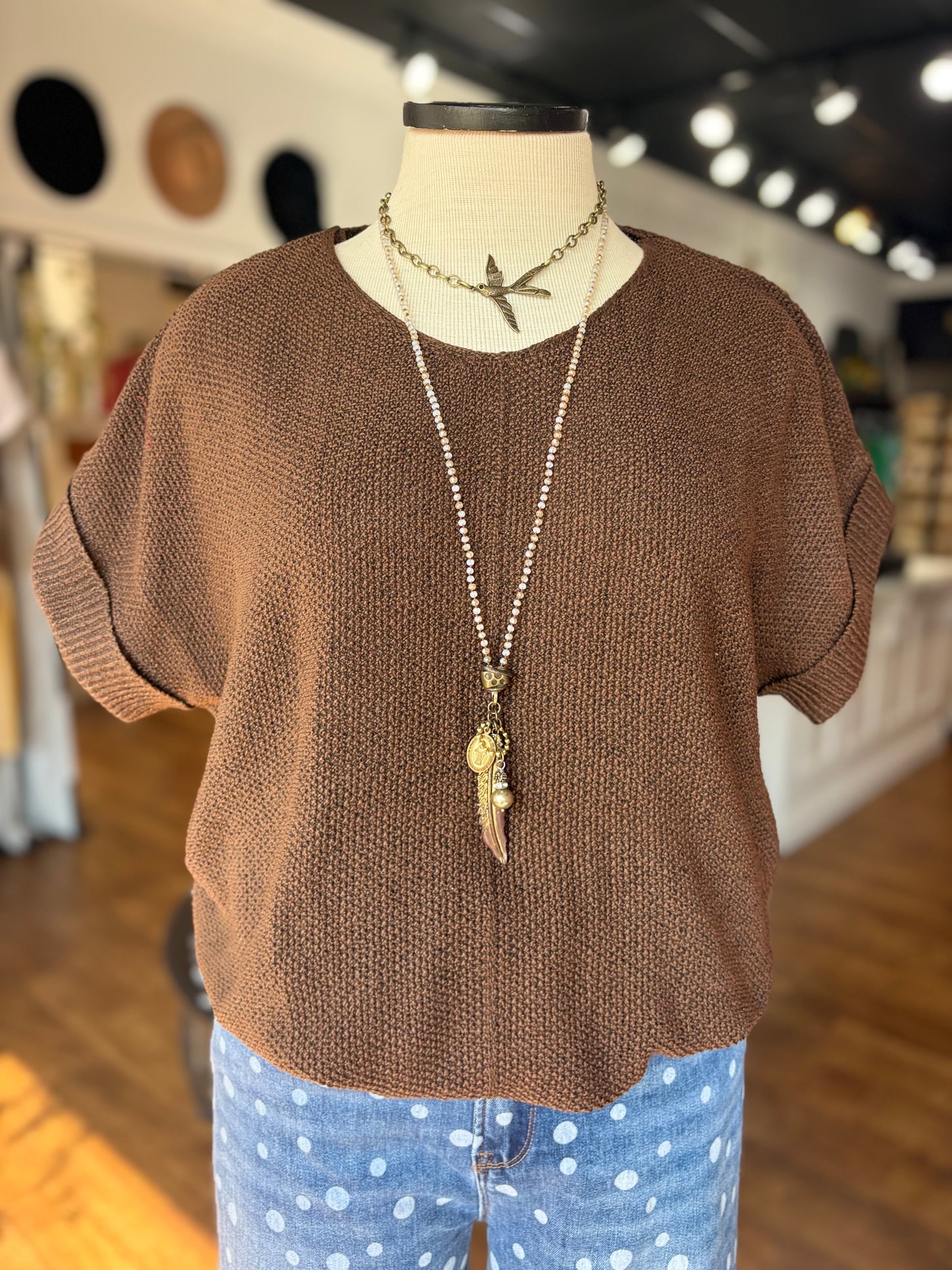 Next Move Short Sleeve Sweater ~ Brown
