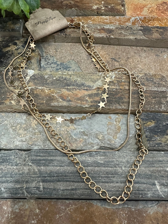 Starry Devotion Layered Star Necklace ~ Gold