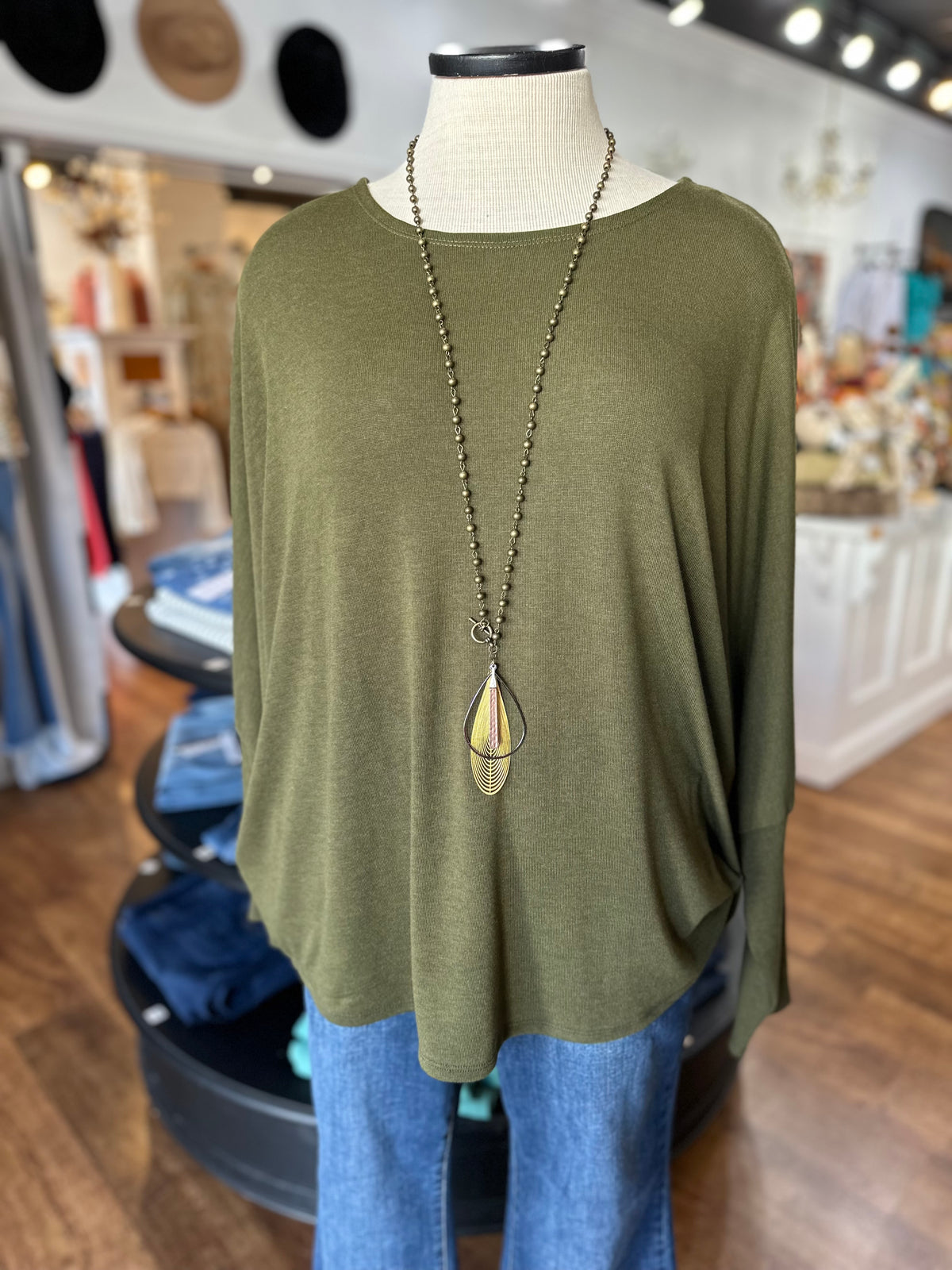 Keep Talking Long Sleeved Top ~Olive