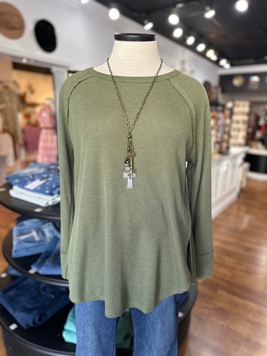 Just Right Waffle Knit Top ~ Light Olive