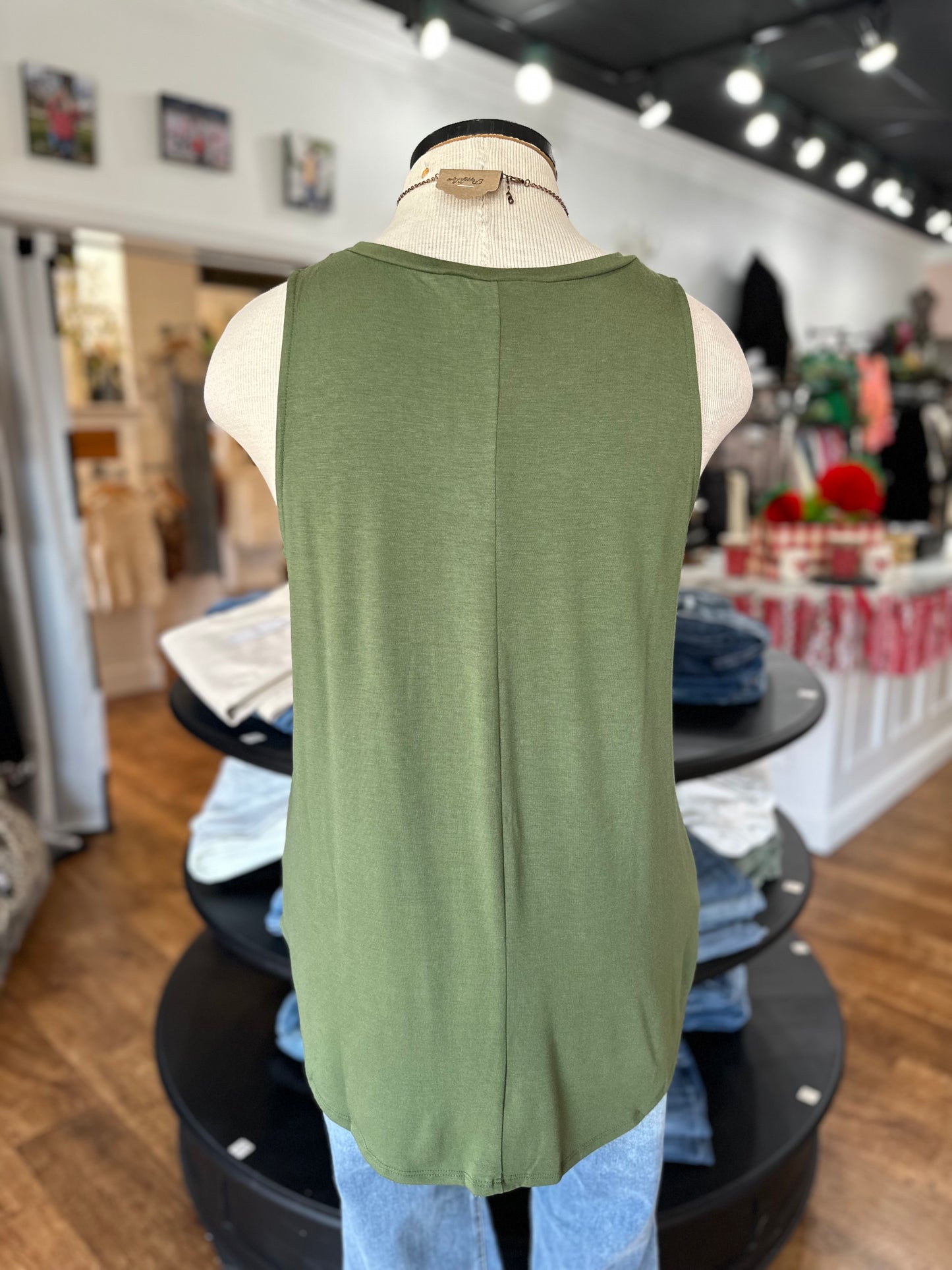 Raise The Bar Sleeveless V-Neck Tank ~ Ash Olive