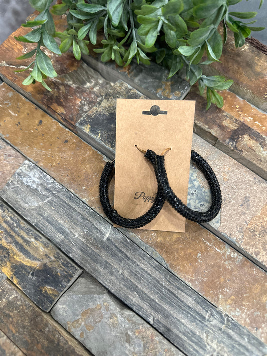 Star In The Morning Rhinestone Hoop Earrings ~ Black