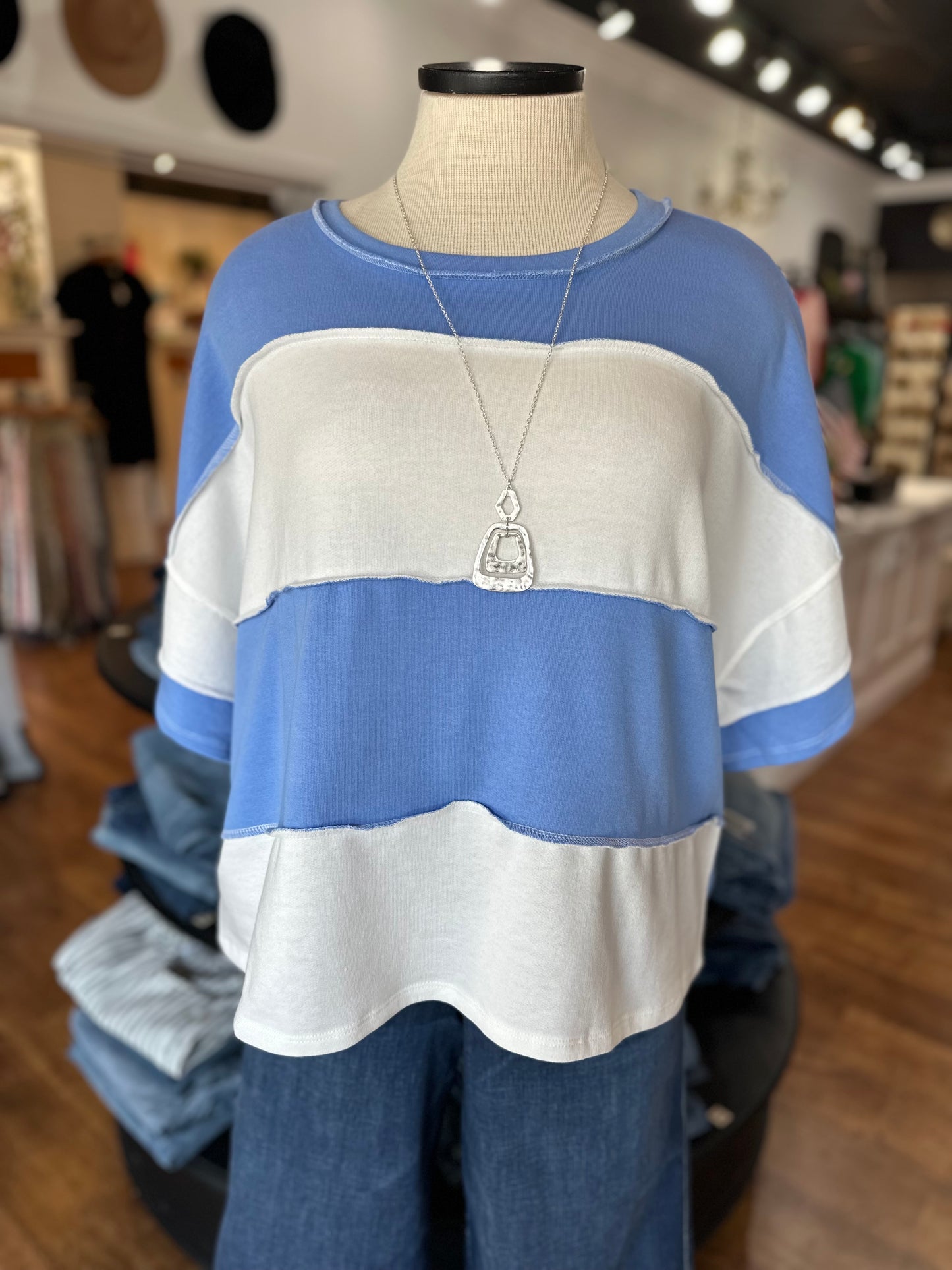 Sunday Stroll Striped Top ~ Cornflower Blue