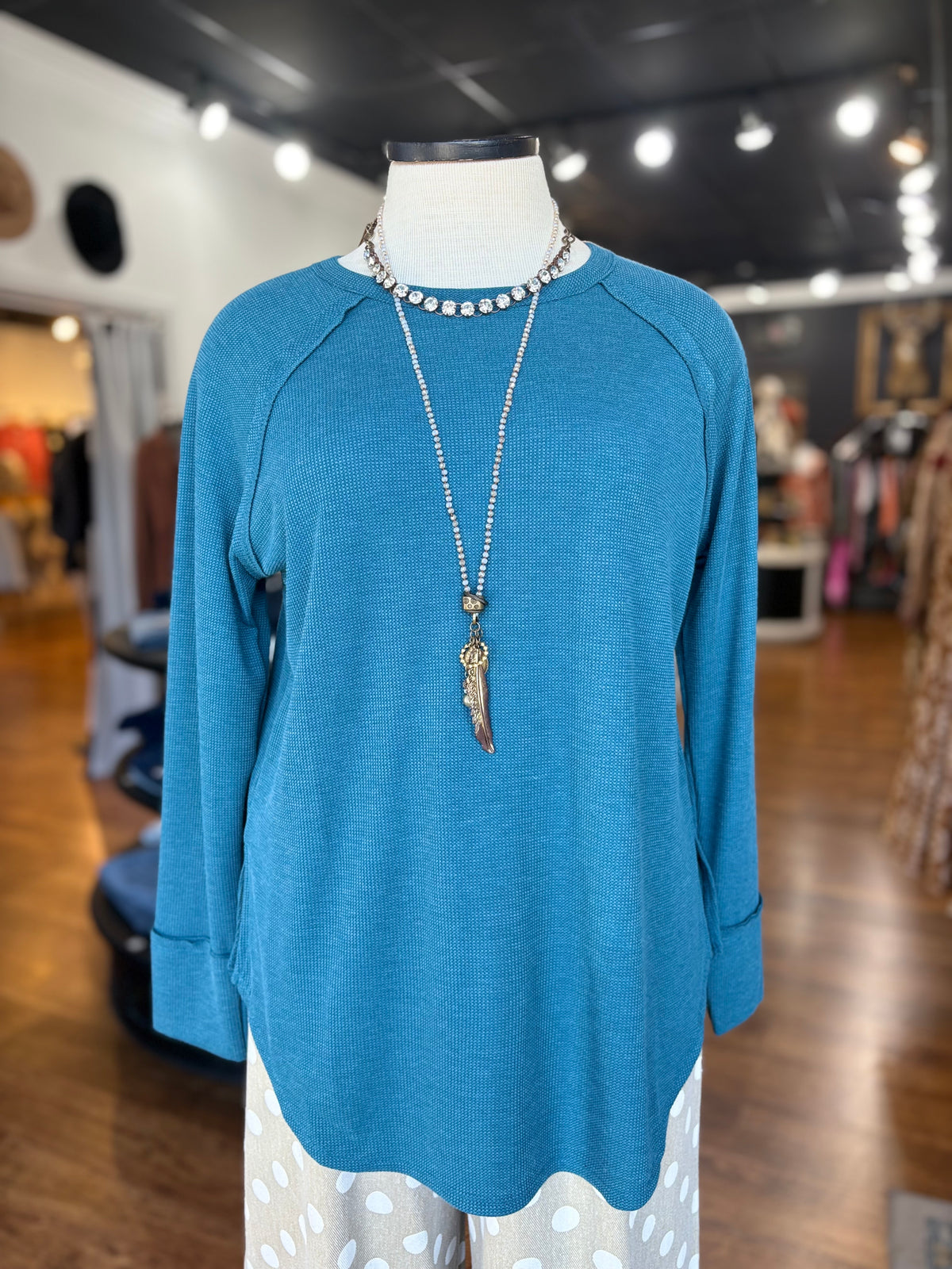 Just Right Waffle Knit Top ~ Teal