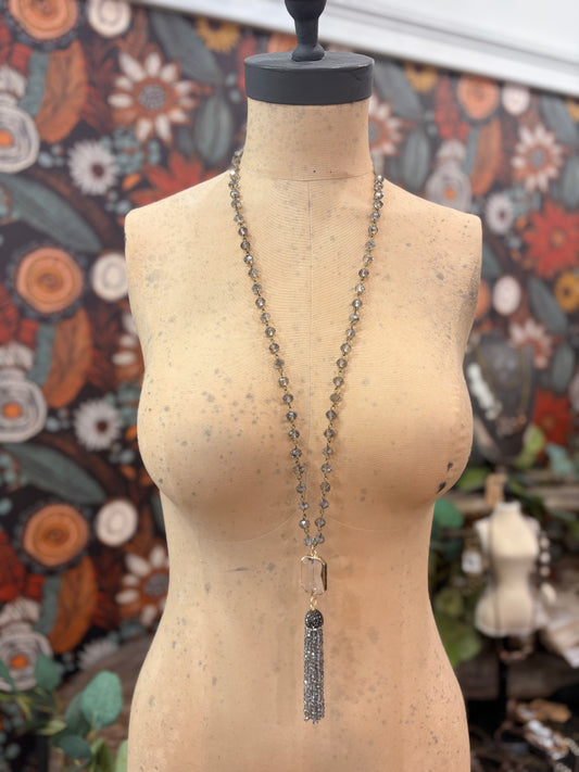 Slate Crystal Drop Necklace