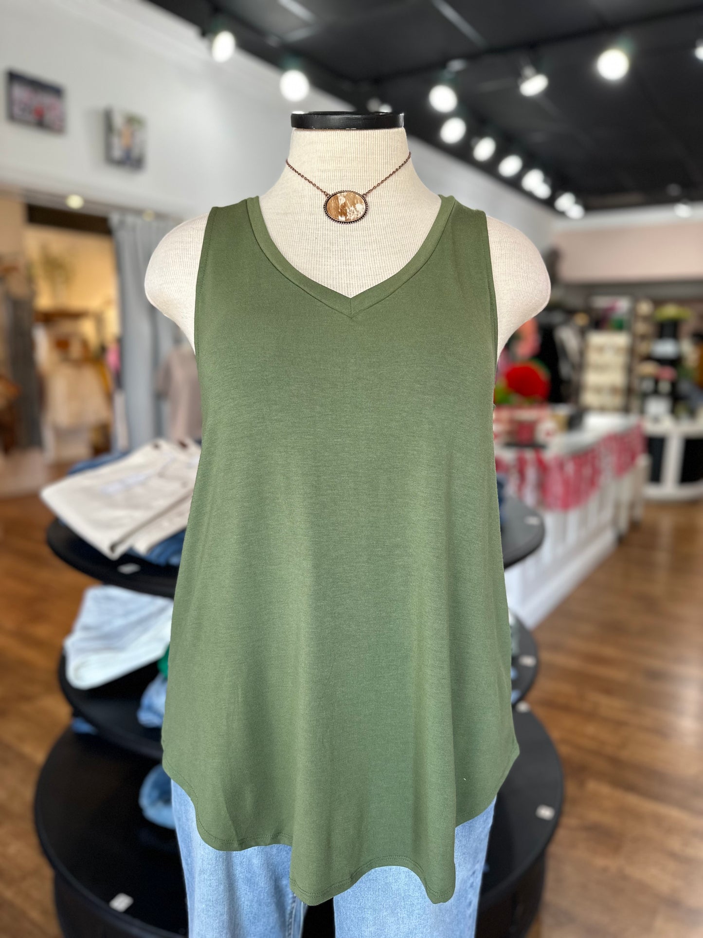 Raise The Bar Sleeveless V-Neck Tank ~ Ash Olive