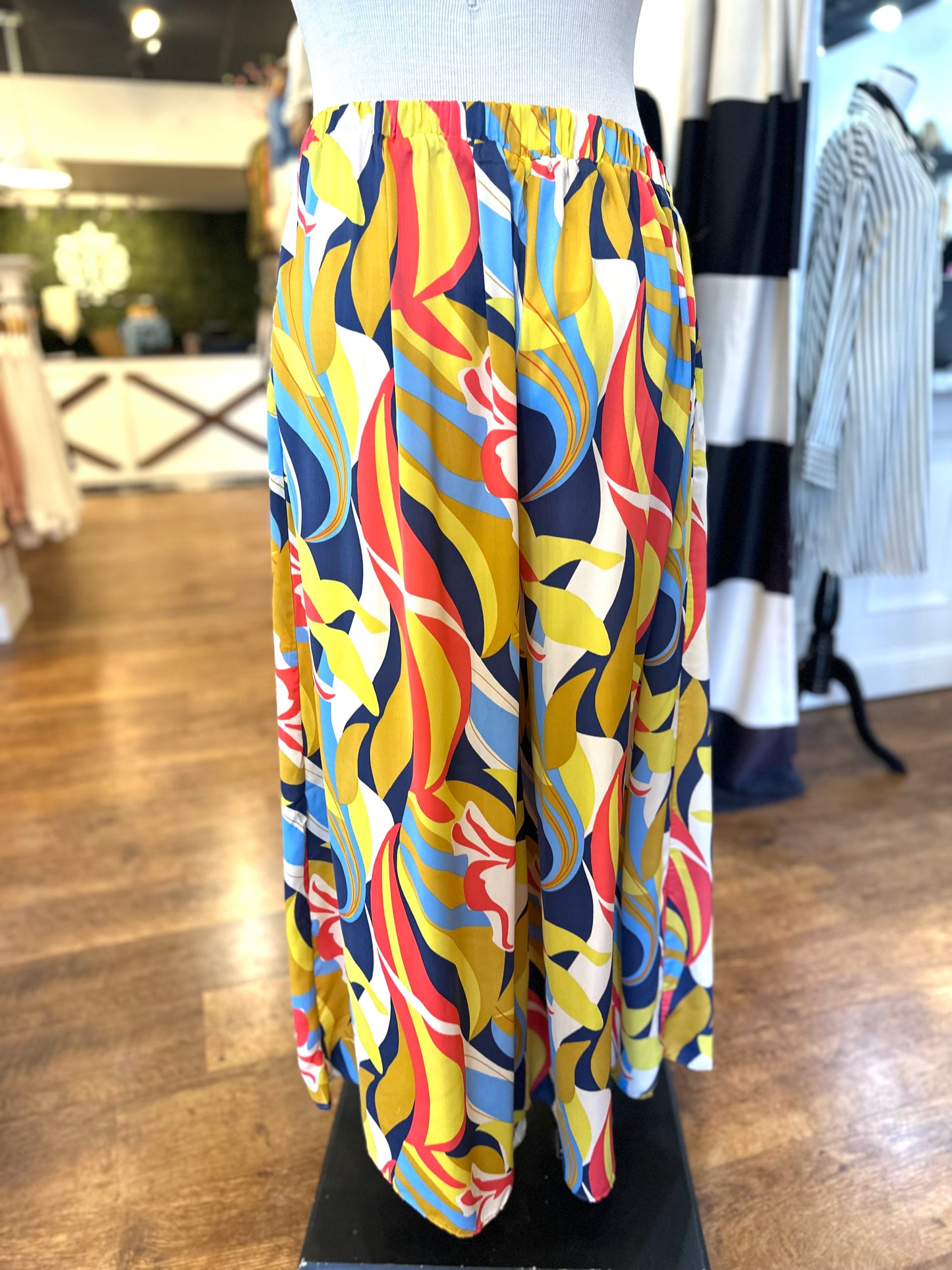 Coming To Town Abstract Print Wide Leg Pants ~ Blue Mustard