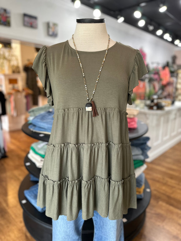 Sway To The Music Babydoll Top ~ Light Olive