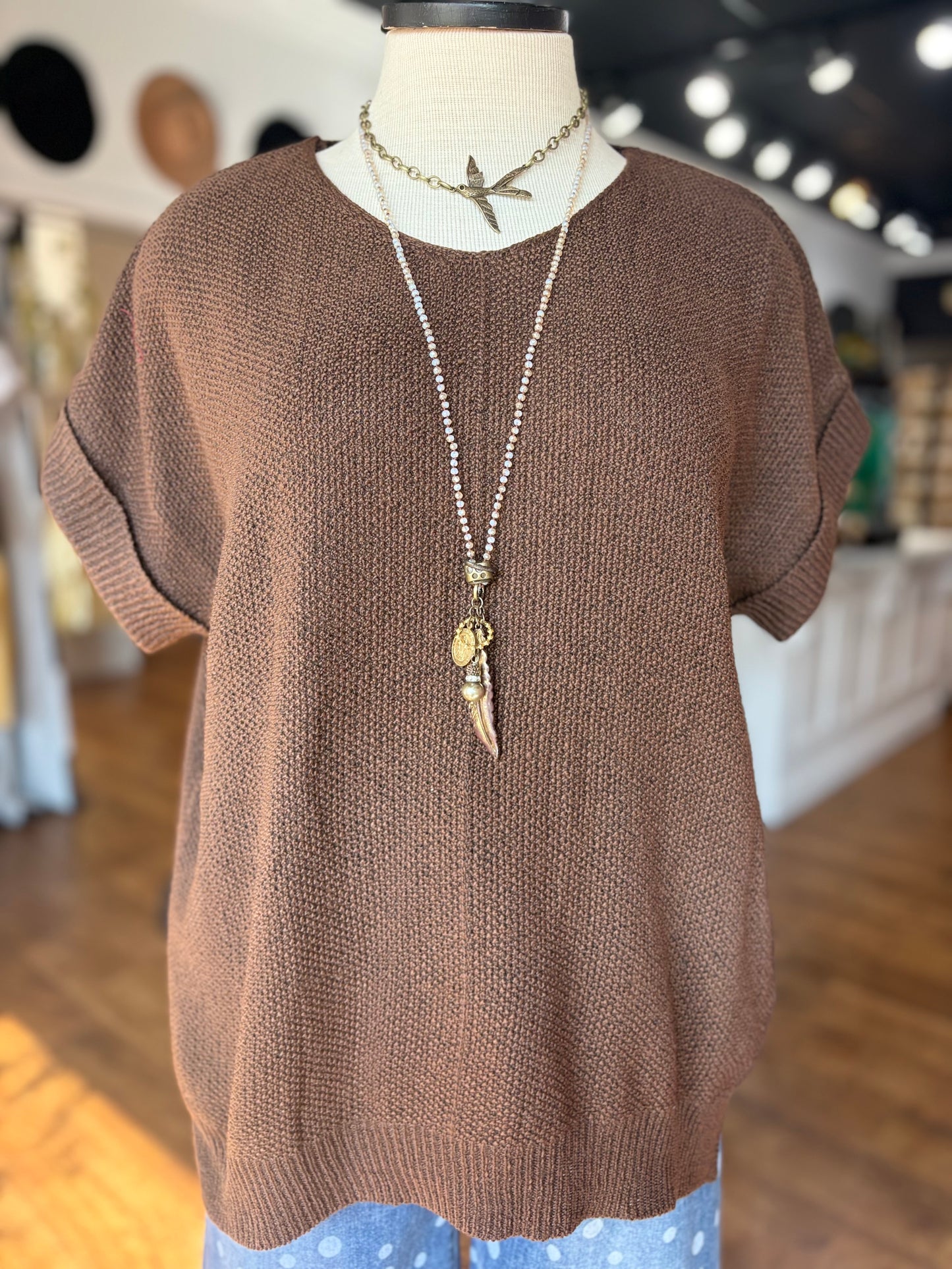 Next Move Short Sleeve Sweater ~ Brown